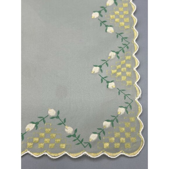 Sheer Hanky Yellow White Rose Rolled Hem Bridal Handkerchief Square 14" Delicate - Picture 2 of 10